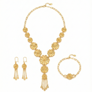 طقم مجوهرات ذهبي بتصميم الزهور