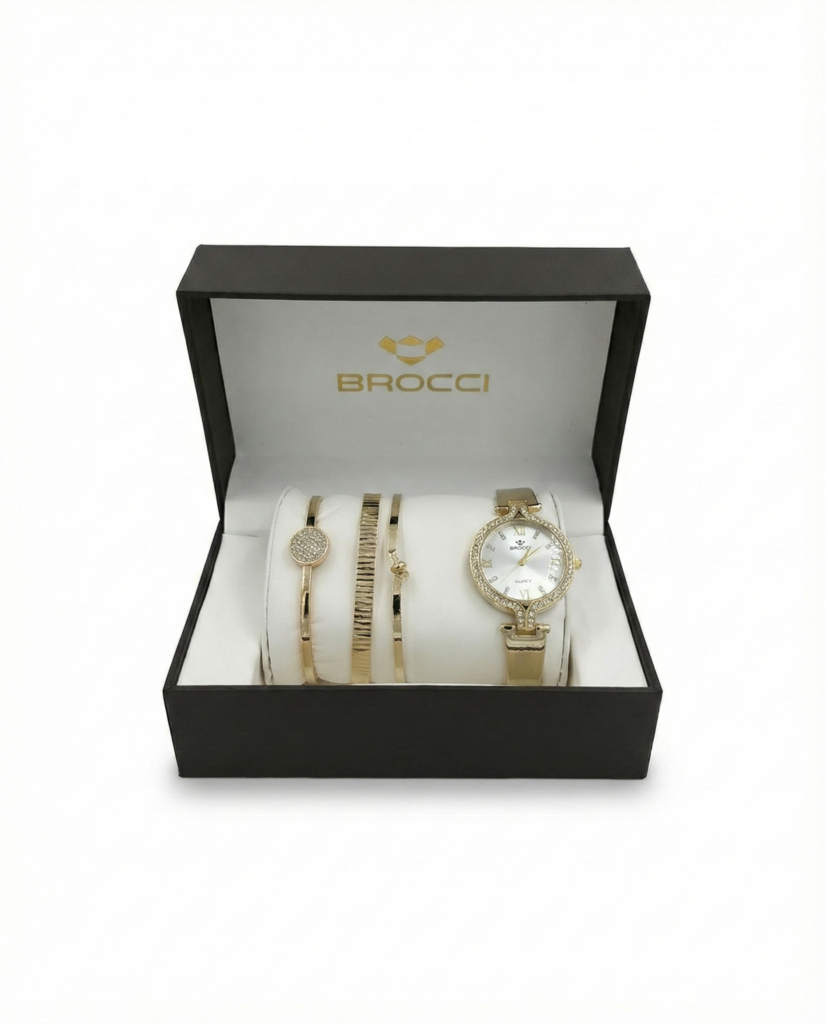 طقم ساعة مع أساور ذهبية