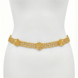 حزام مطلي بزخرفة ورود متشابكة بكرات ذهبية أنيقة