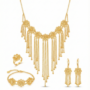 طقم ورد ذهبي فاخر مطلي بتصميم متدلّي أنيق