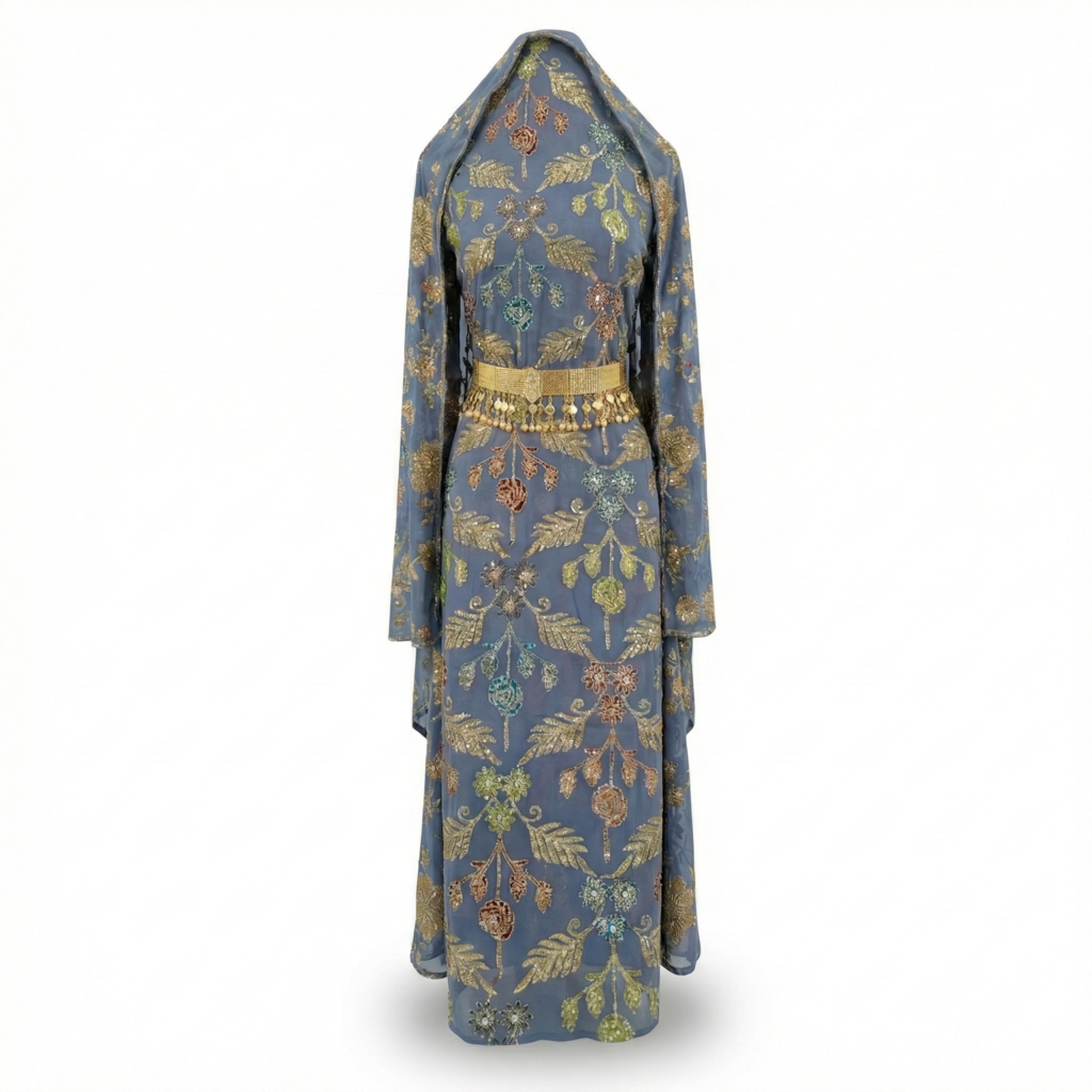 قماش أزرق مطرز ملكي