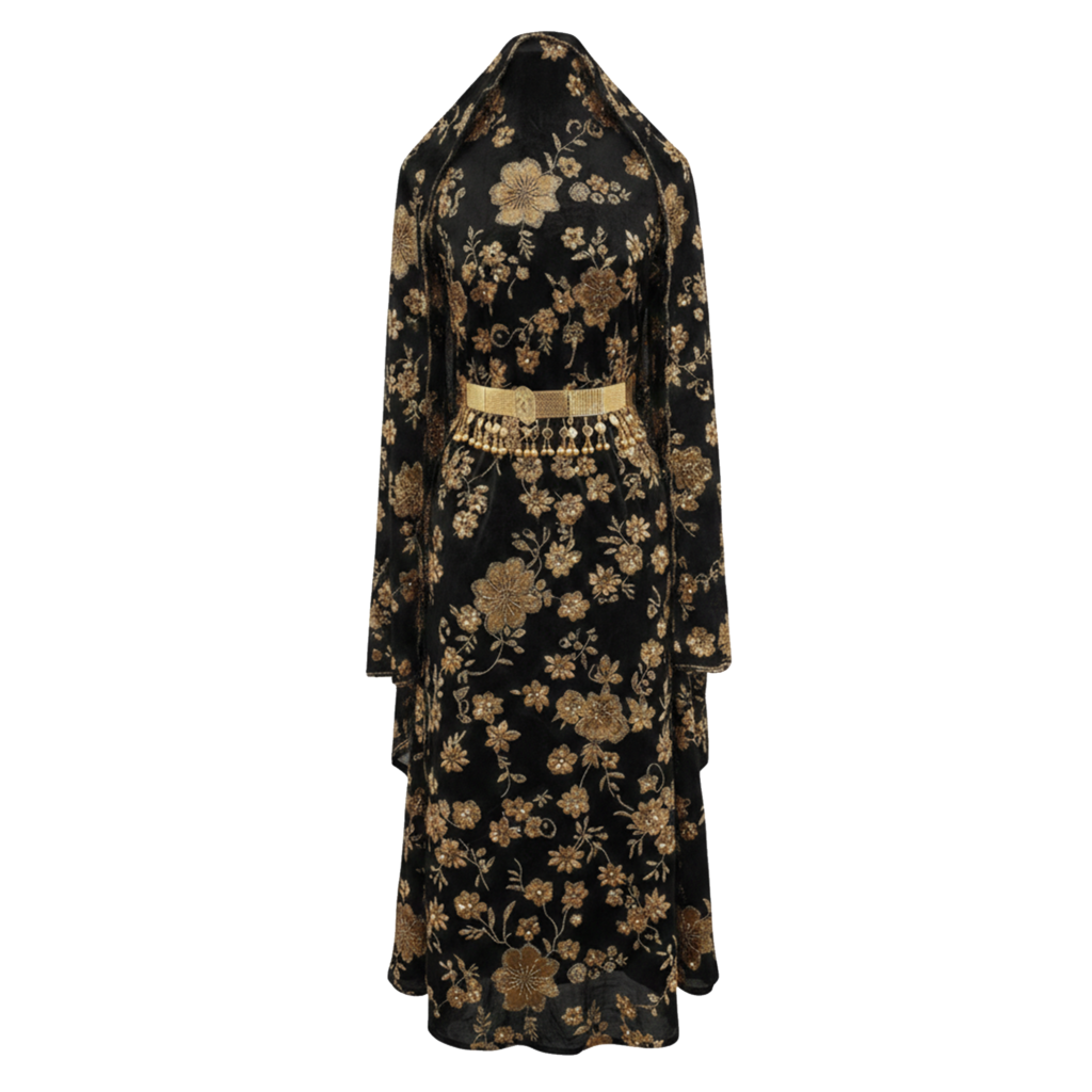 قماش أسود بالورود الذهبية