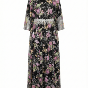 قماش أسود بالورود الوردية (دانتيل)